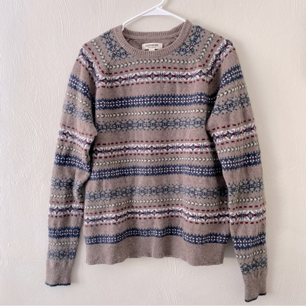 Goodthreads 100% Lambswool Crewneck Striped Print Sweater Size Medium